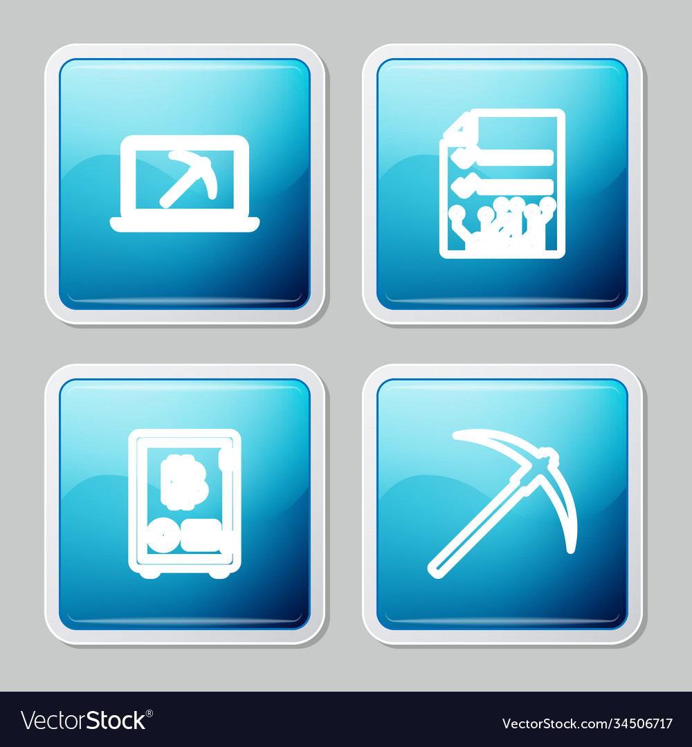 Set line mining with laptop and pickaxe smart vector image Set line mining with laptop and pickaxe smart