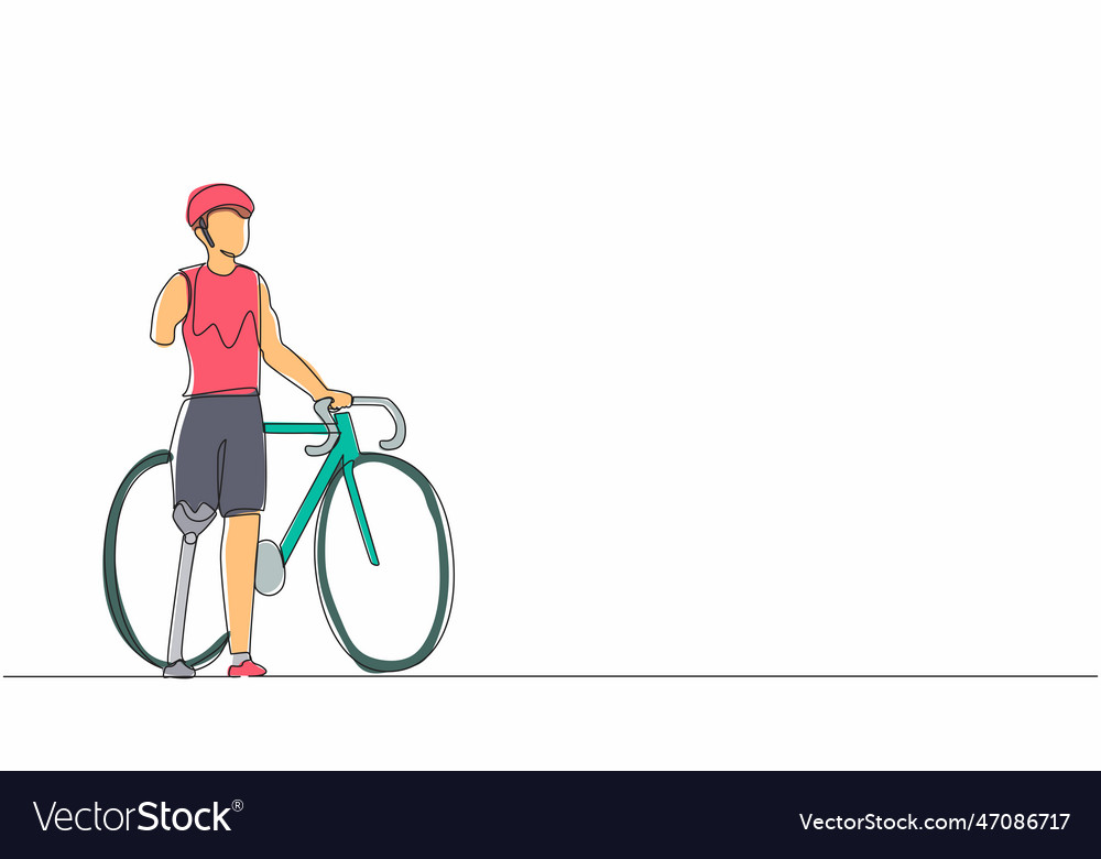 Single one line drawing man with prosthetic leg