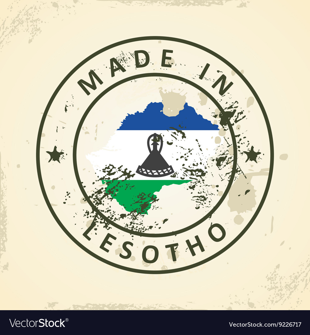 Stamp with map flag of lesotho