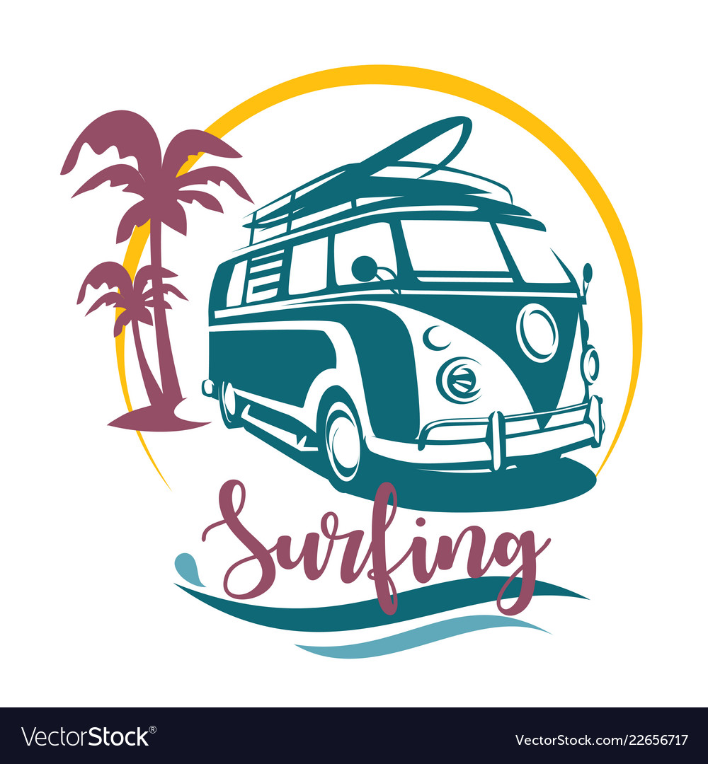 Surfing camper stylized symbol design elements vector image Surfing camper stylized symbol design elements