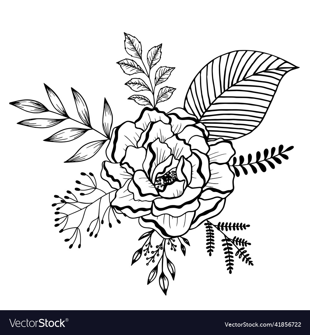 Composition Of A Flower And Various Leaves Vector Image