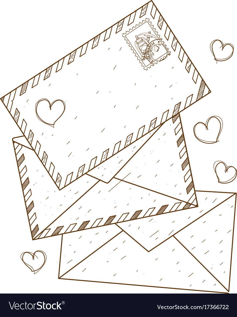 Envelopes and letters outline drawing for Vector Image