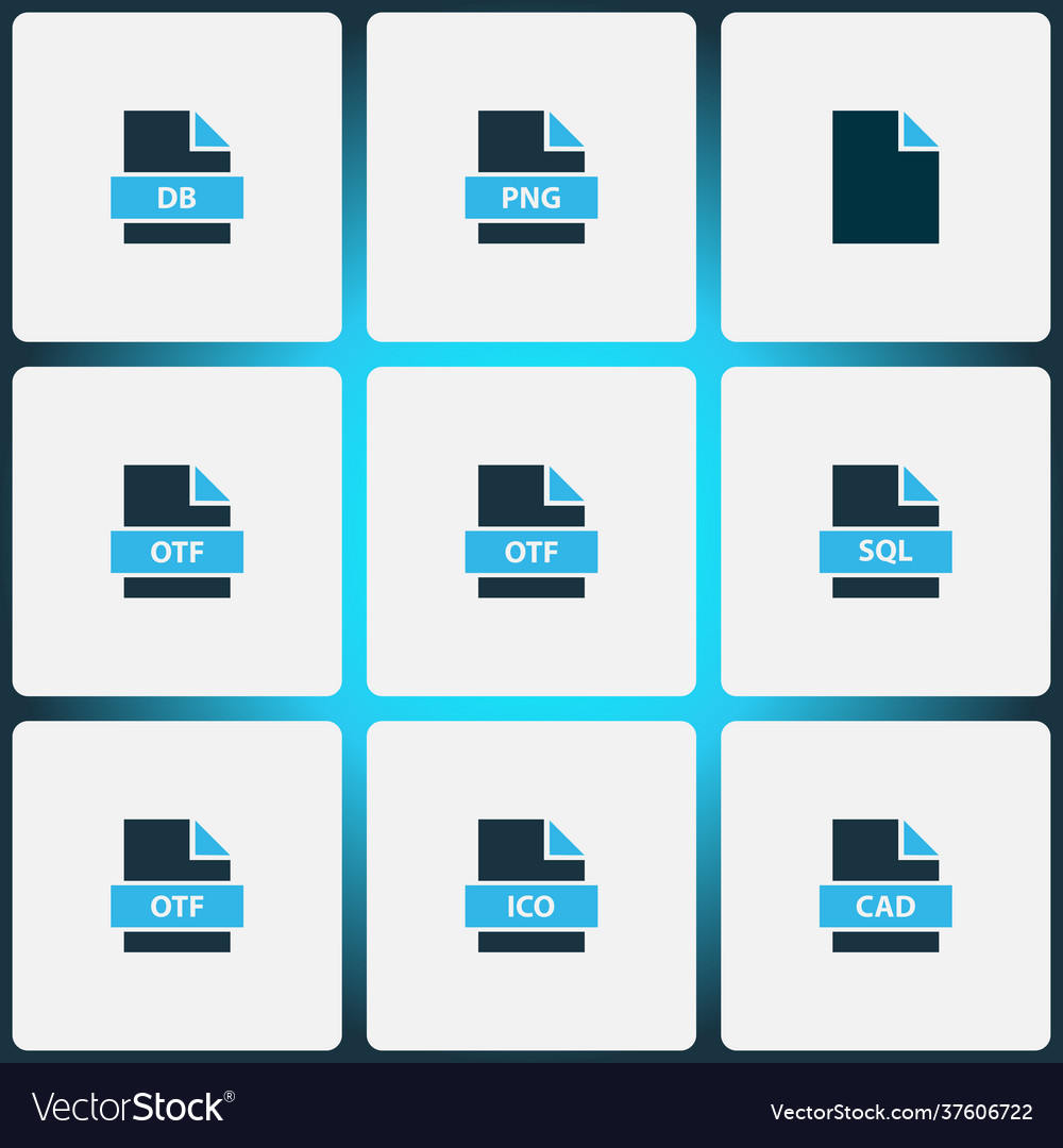 File icons colored set with otf png db vector image File icons colored set with otf png db