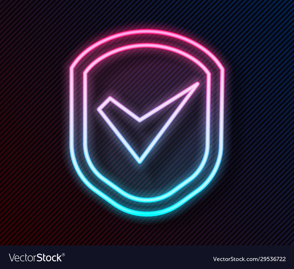 Glowing neon line shield with check mark icon