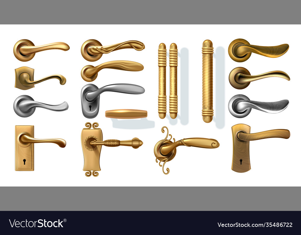 Golden door handles 3d decorative interior Vector Image