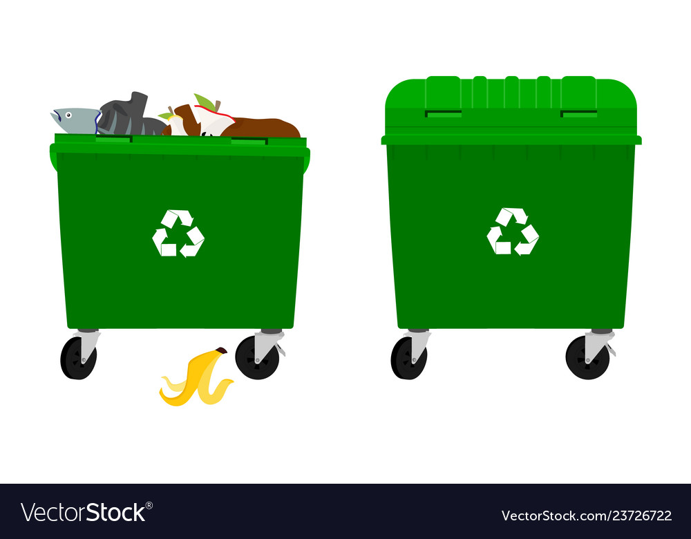 Overflowing and empty garbage bin container vector image Overflowing and empty garbage bin container