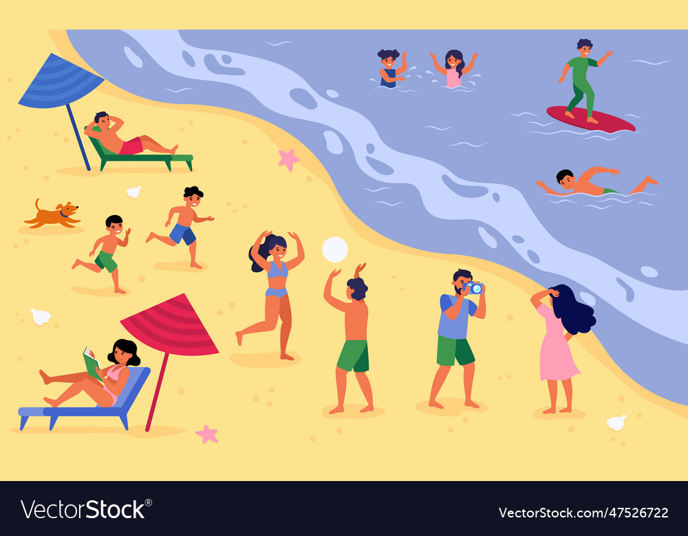 People resting at ocean beach on vacation Vector Image