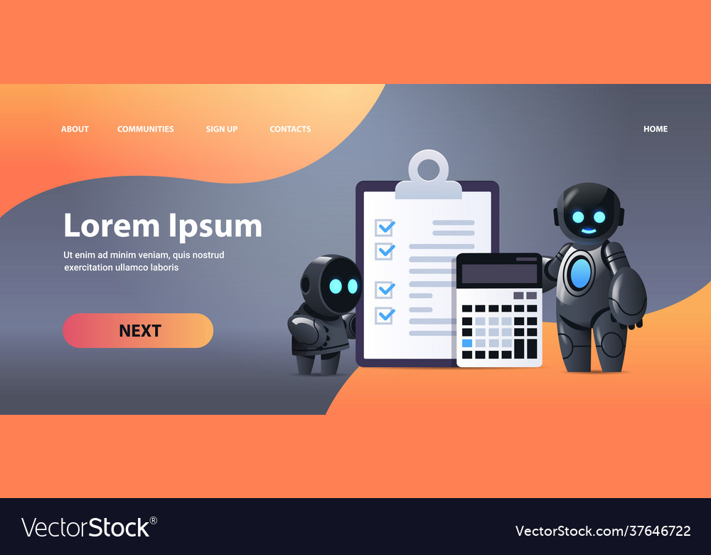 Robots with clipboard and calculator financial vector image Robots with clipboard and calculator financial