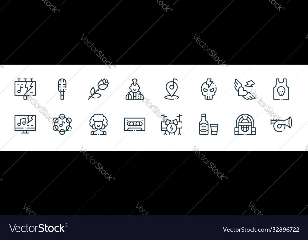 Rock n roll line icons linear set quality vector image Rock n roll line icons linear set quality