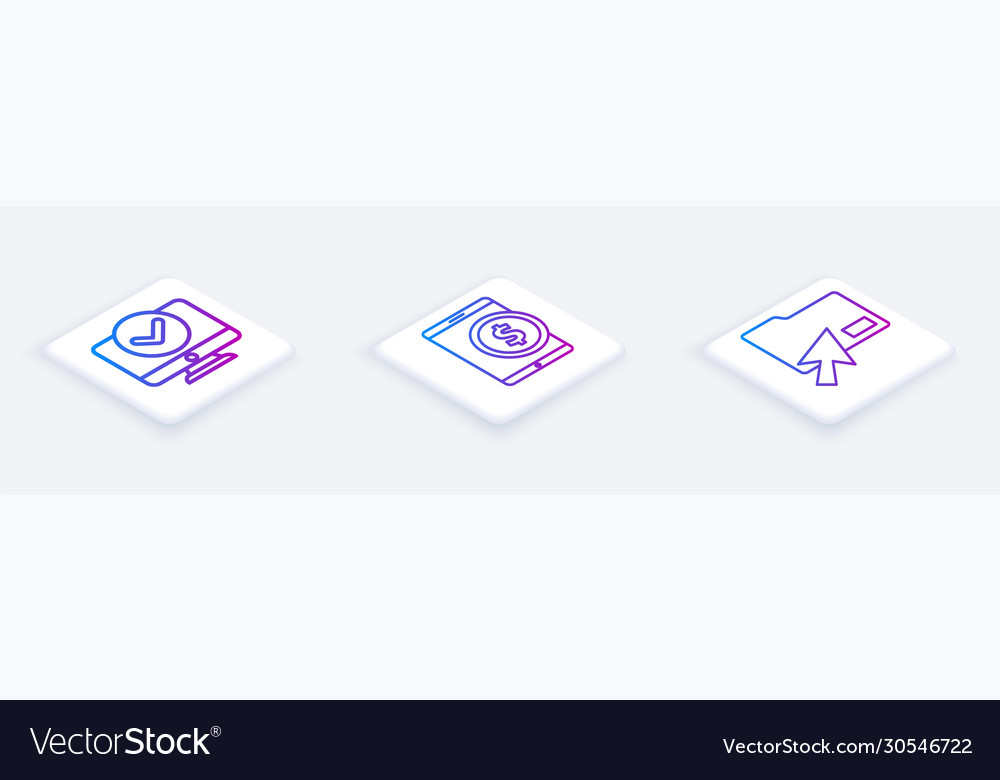 Set isometric line computer monitor tablet