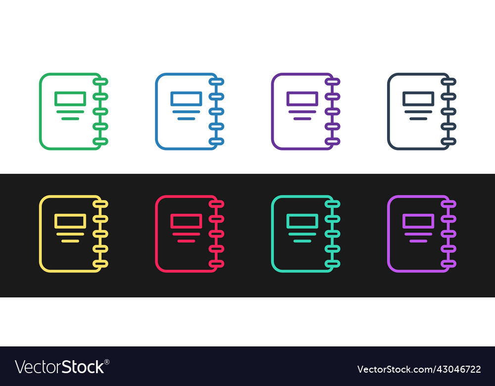 Set line notebook icon isolated on black and white vector image Set line notebook icon isolated on black and white