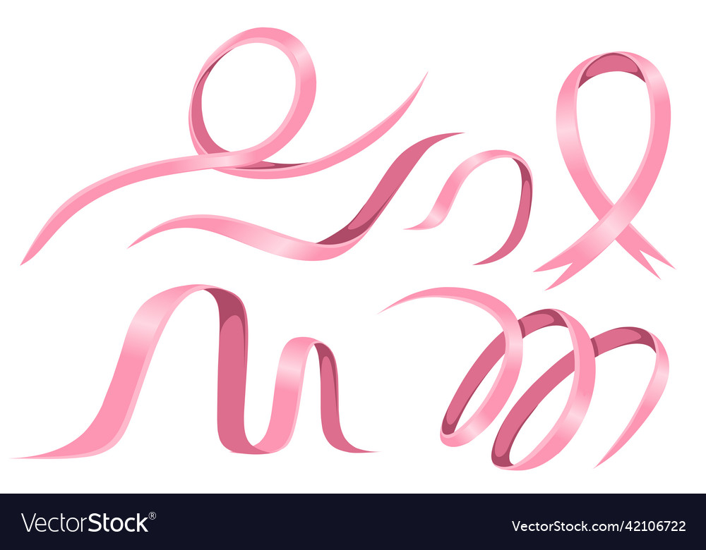 Set of pink glossy ribbon flat isolated on white Vector Image