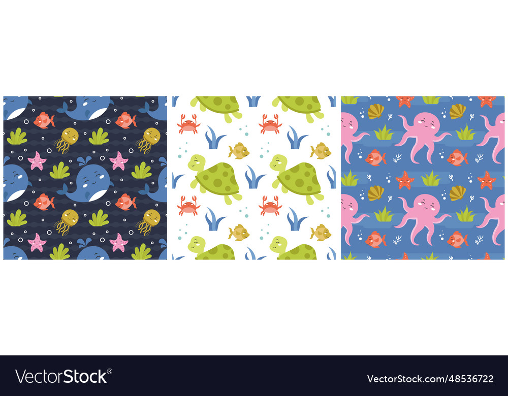 Set of smile seamless pattern design with smiling vector image Set of smile seamless pattern design with smiling