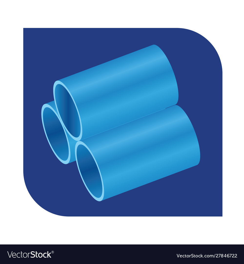 Stacked blue pvc pipes logo isometric view