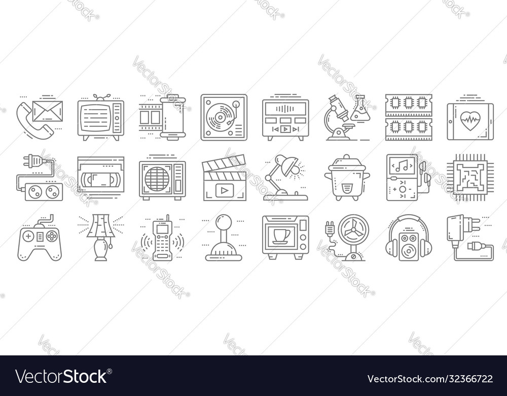 Technology devices line icons linear set quality