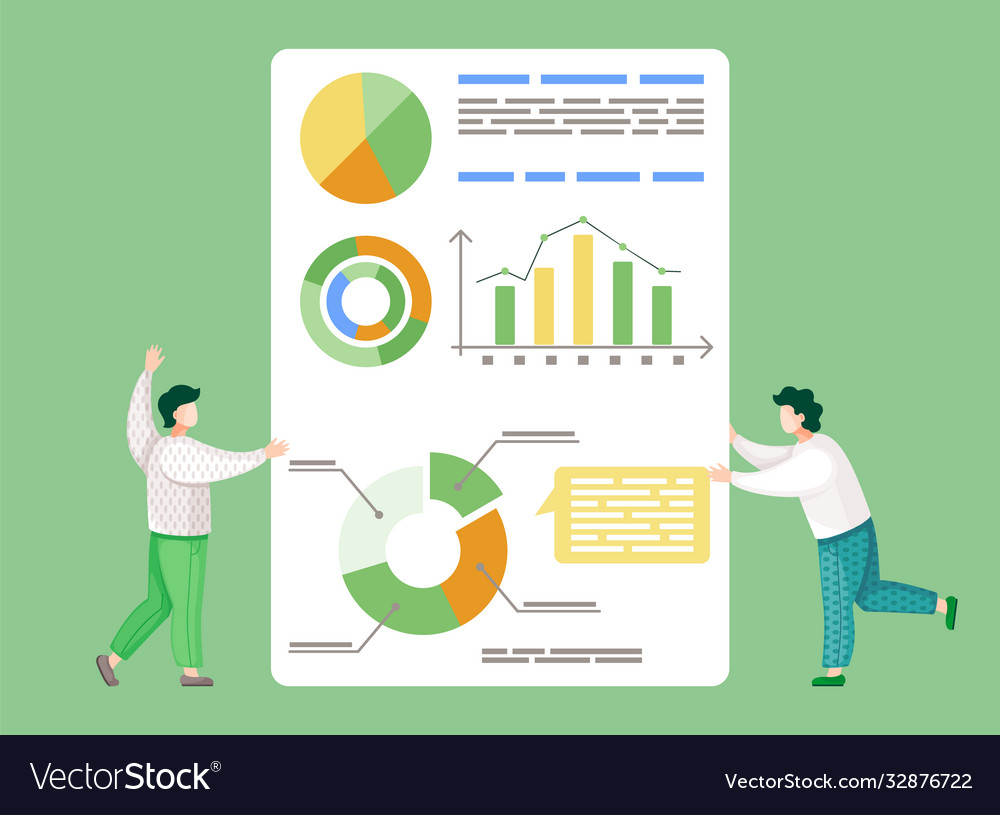 Workers analysing statistic financial analytics vector image Workers analysing statistic financial analytics