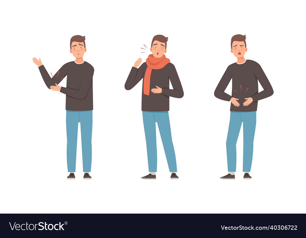 Young man suffering from different pain feeling Vector Image