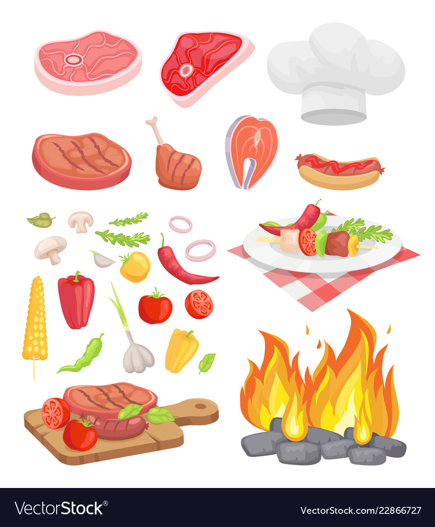 Bbq set meat for barbecue and spice icon Vector Image