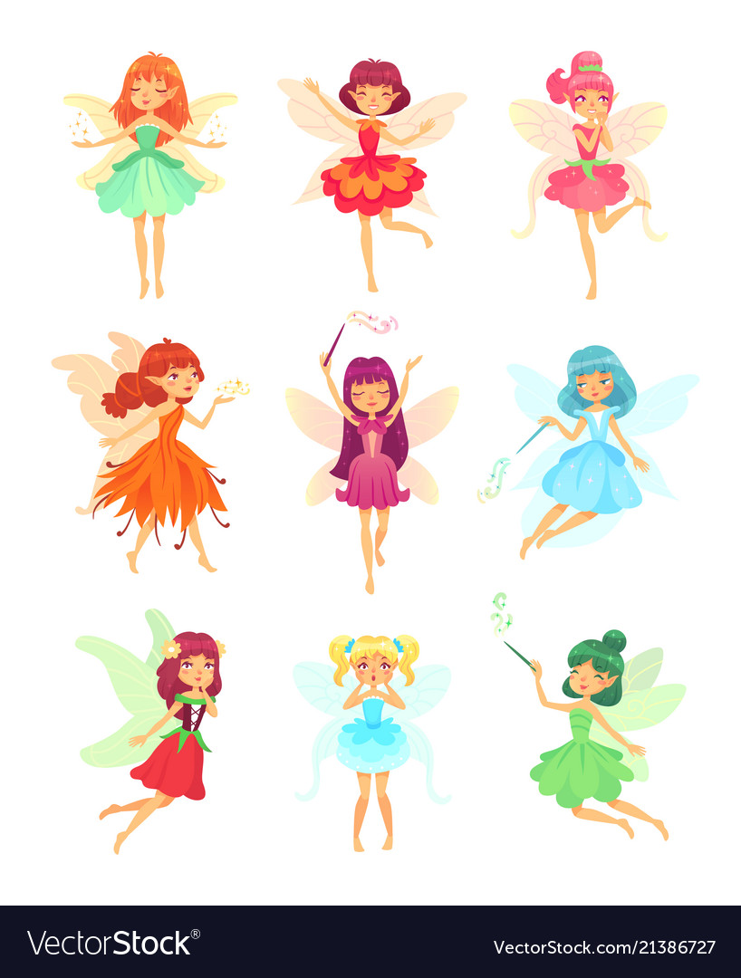 Cartoon Fairies Characters Fairy Creatures With Vector Image