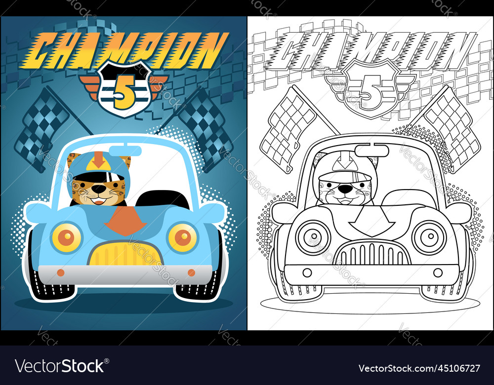 Cartoon von Rennwagen mit Tiger Racer Färbung vector image Cartoon von Rennwagen mit Tiger Racer Färbung