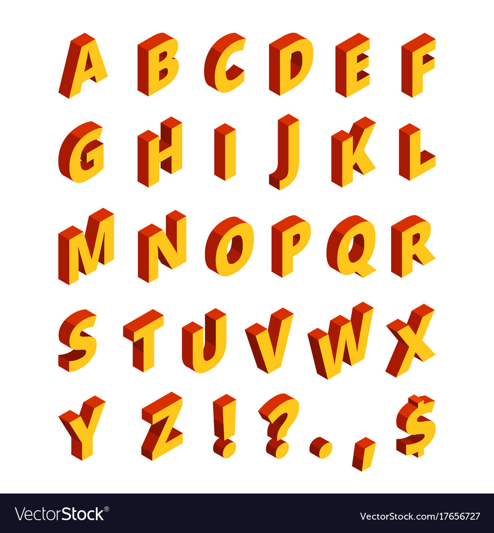 Isometric English Alphabet And Symbols Isometric Color Capital Letters