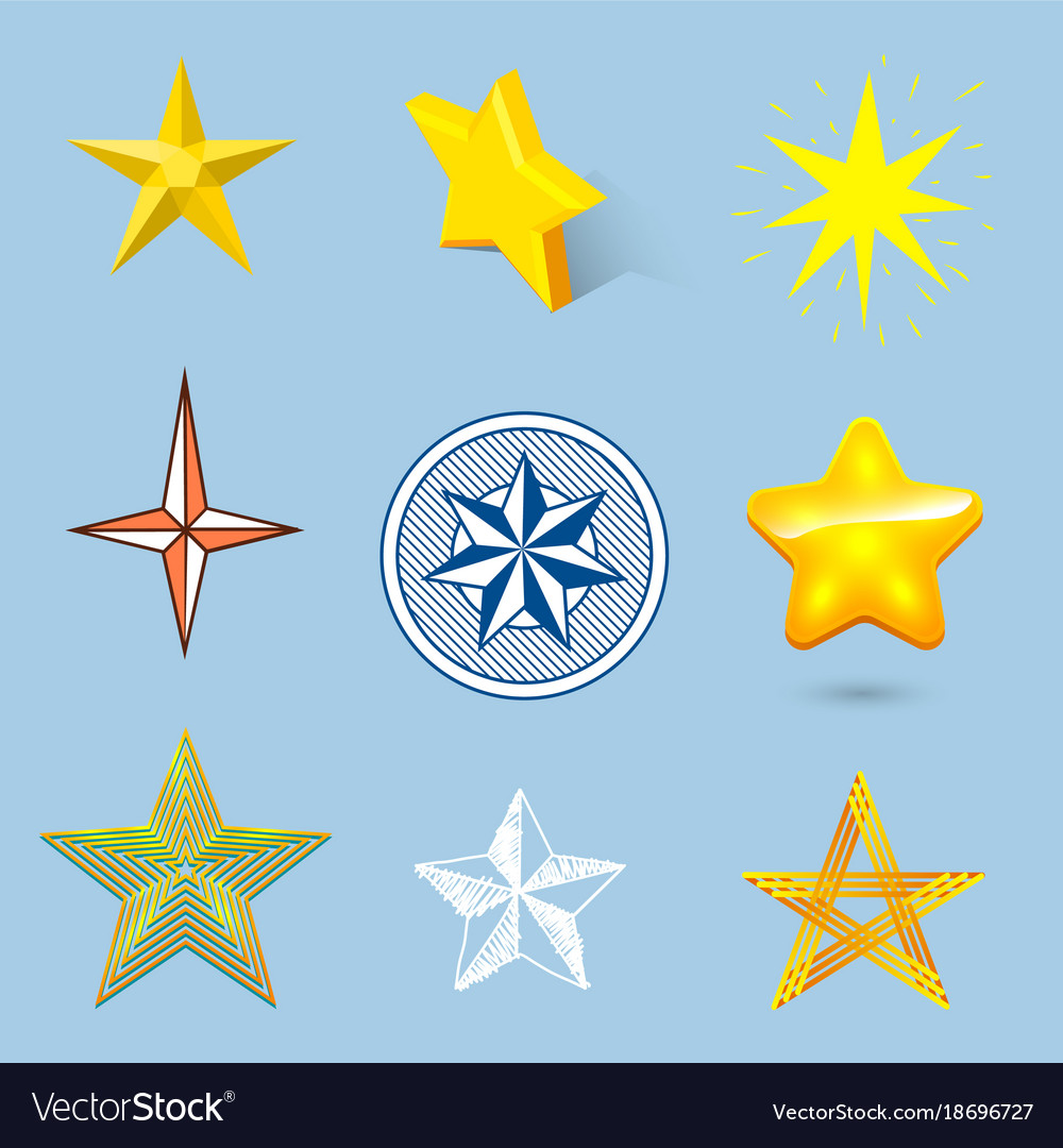 Different Style Shape Silhouette Shiny Star Icons Vector Image