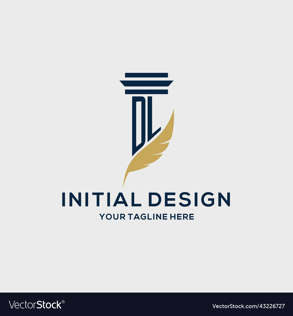 Dl monogram initial logo with pillar and feather