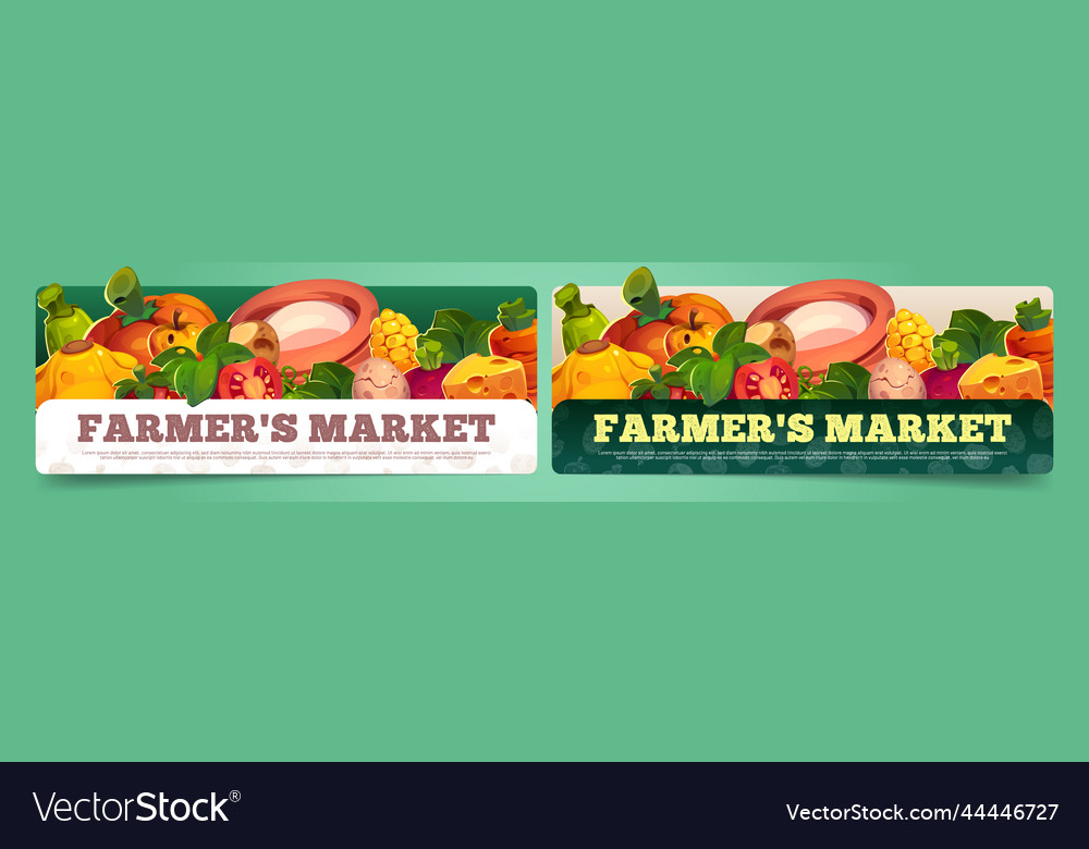 Farmers market cartoon banner template set Vector Image Farmers market cartoon banner template set Vector Image