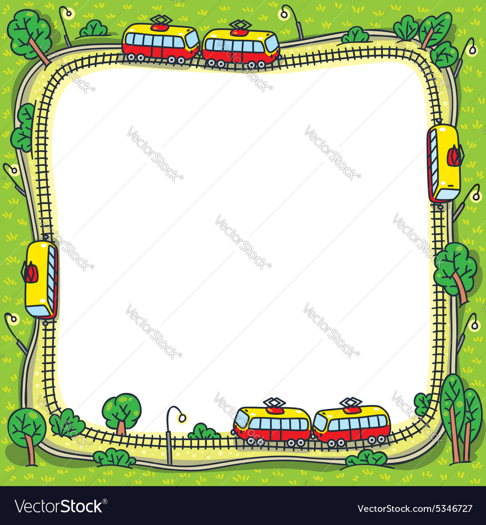 Rahmen mit lustigen Straßenbahnen und Schienen