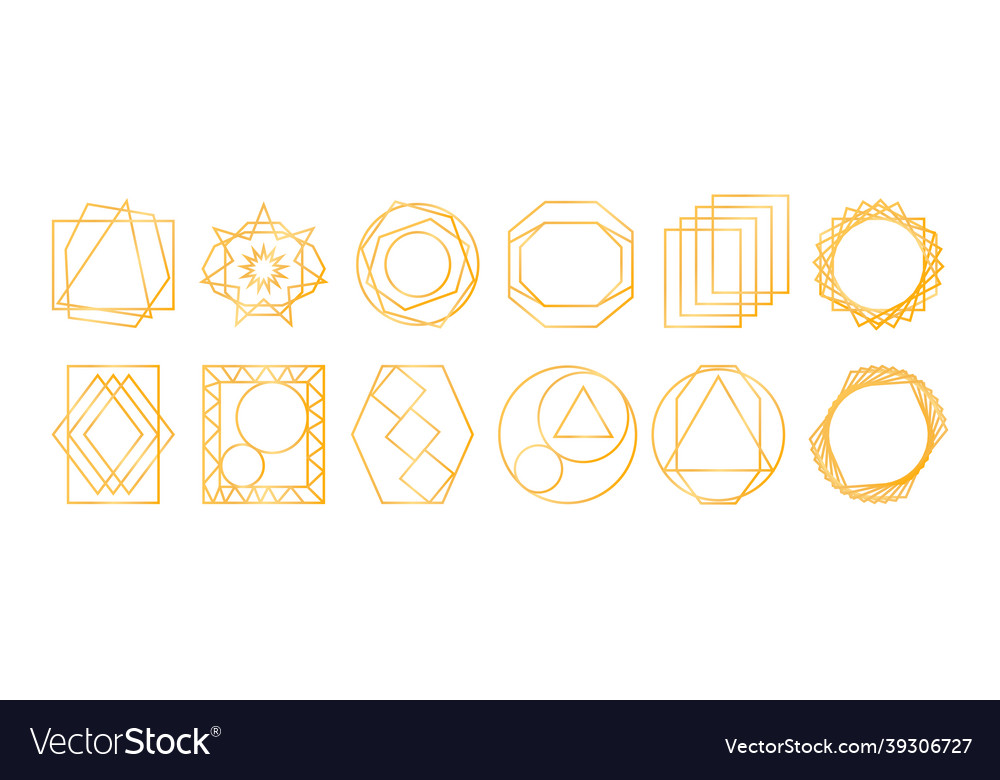 Golden geometric frames vector image Golden geometric frames