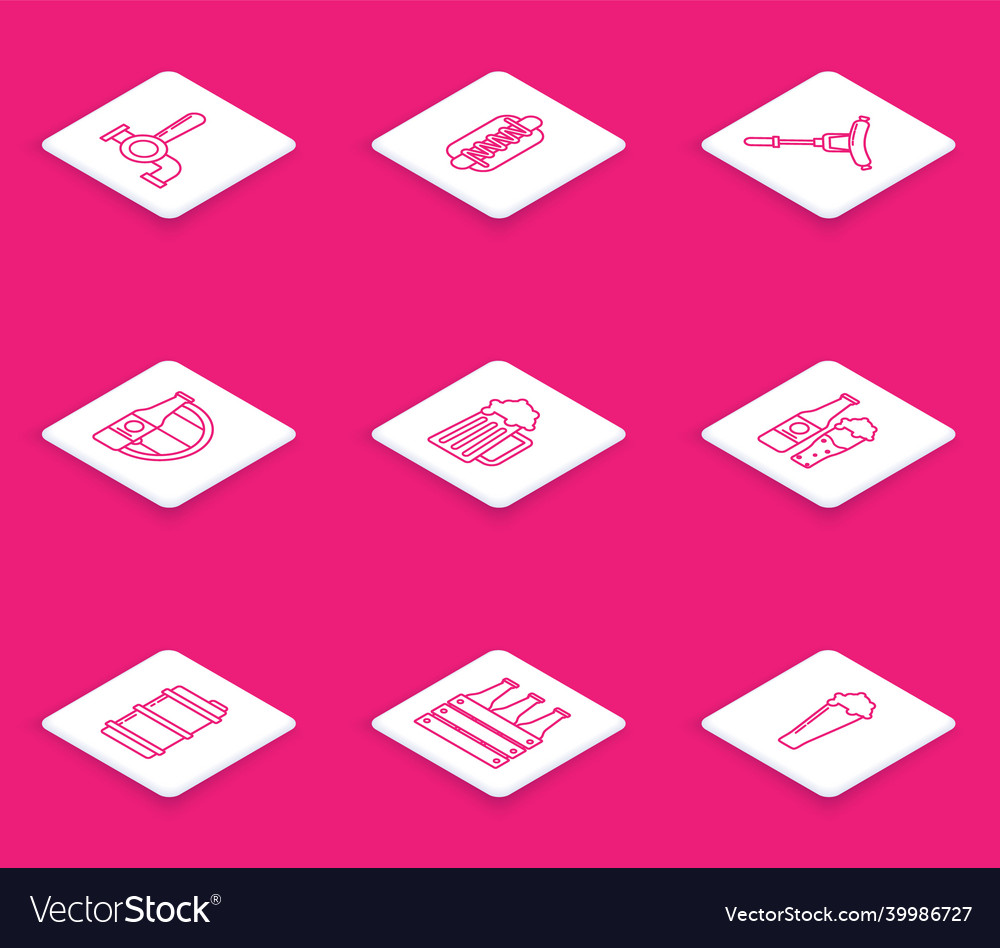 Set line beer tap hotdog sandwich with mustard vector image Set line beer tap hotdog sandwich with mustard