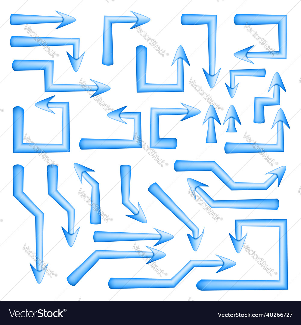 Set of blue arrows pointers with sharp straight