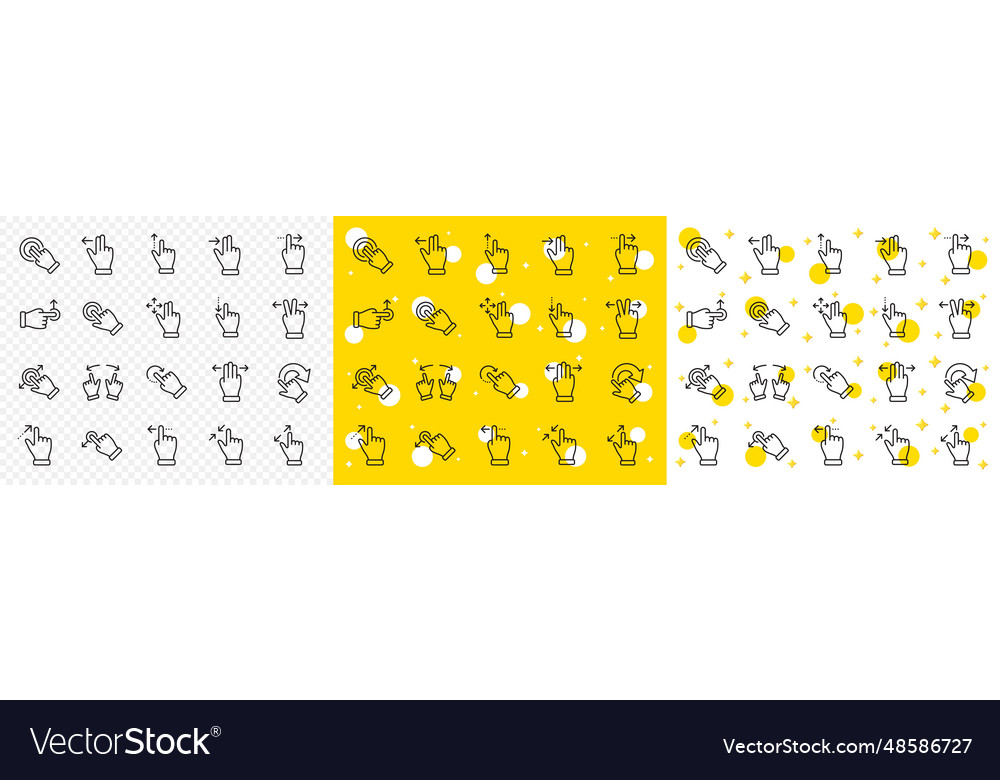 Touchscreen gesture line icons hand swipe slide Vector Image Touchscreen gesture line icons hand swipe slide