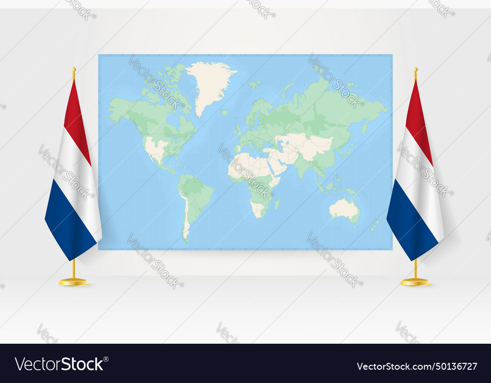 World map between two hanging flags