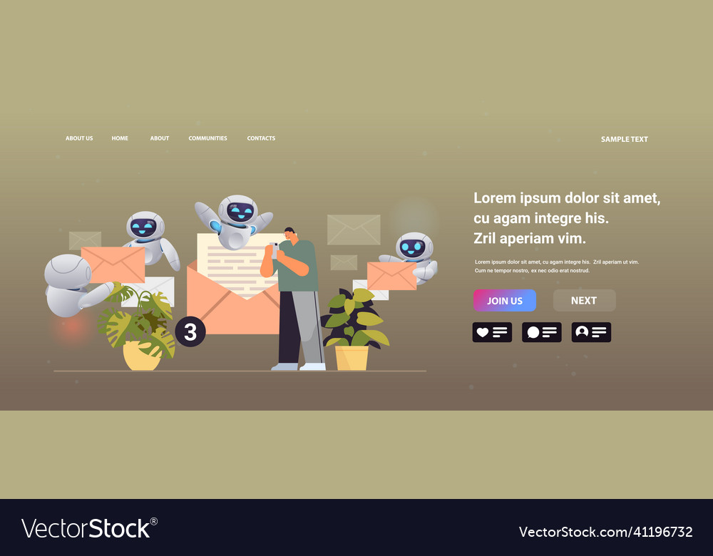 Businessman with chatbots sending or receiving vector image Businessman with chatbots sending or receiving