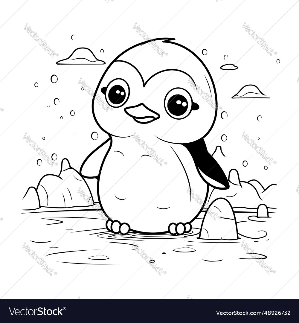 Cute penguin in the water black and white