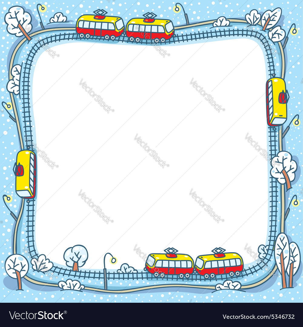 Frame with funny trams and rails
