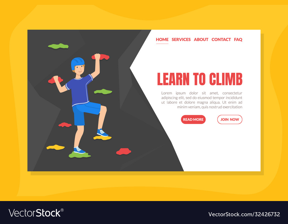 Learn to climb landing page template guy climbing