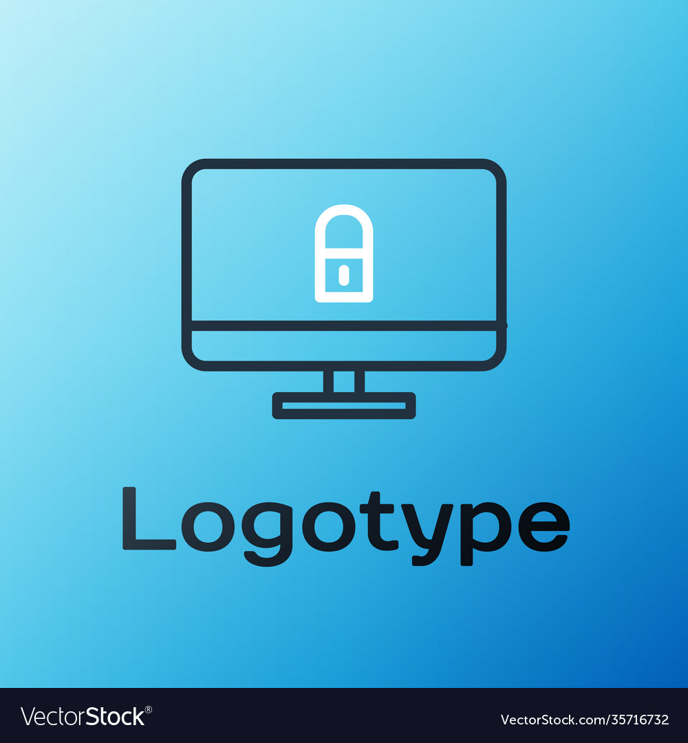 Line lock on computer monitor screen icon isolated vector image Line lock on computer monitor screen icon isolated