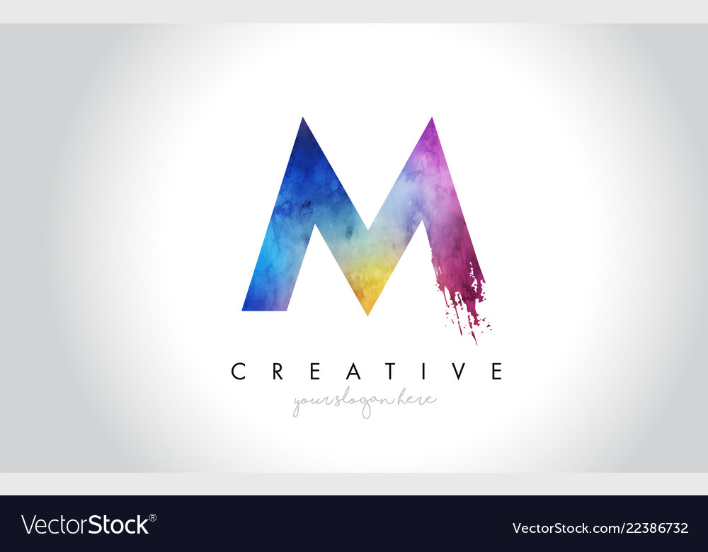 M paintbrush letter design with watercolor brush