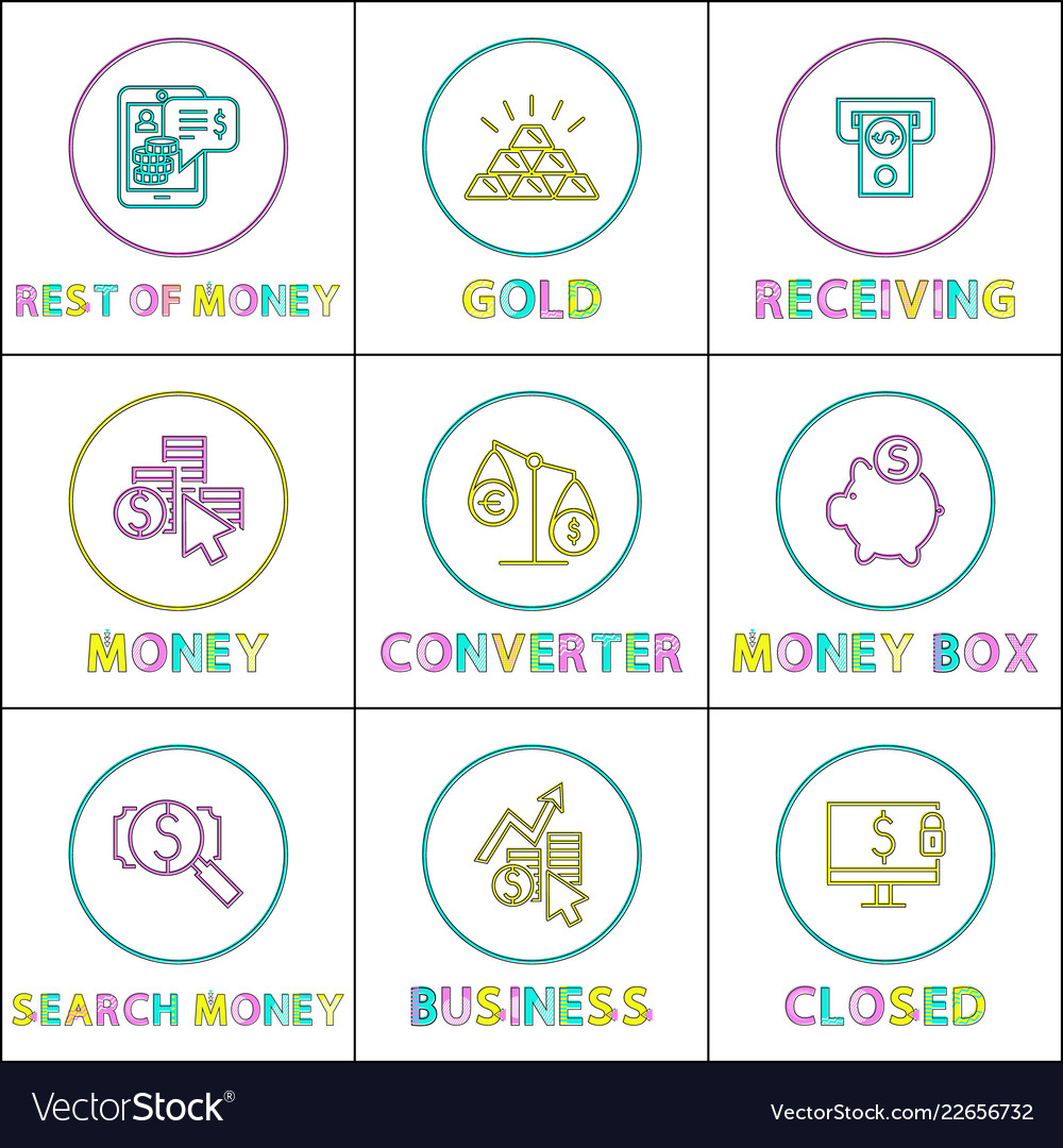 Minimalistic color bank icon set in linear style Vector Image Minimalistic color bank icon set in linear style