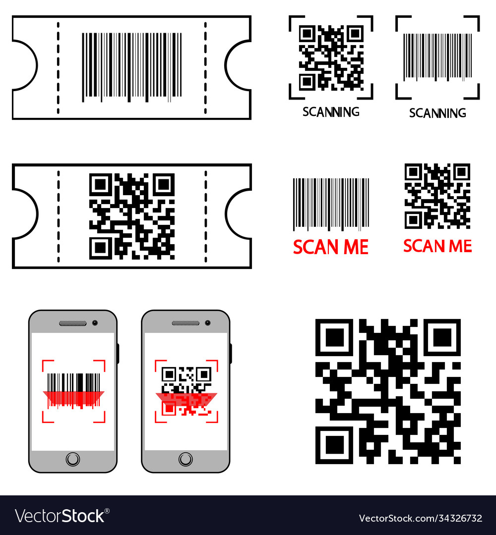 Qr and barcode line icons set 9 icons tickets Vector Image