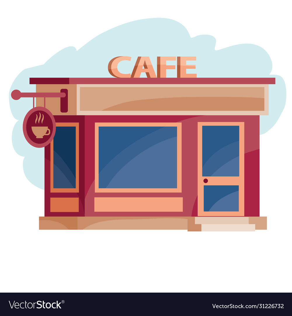 Red cafe building isolated object on white