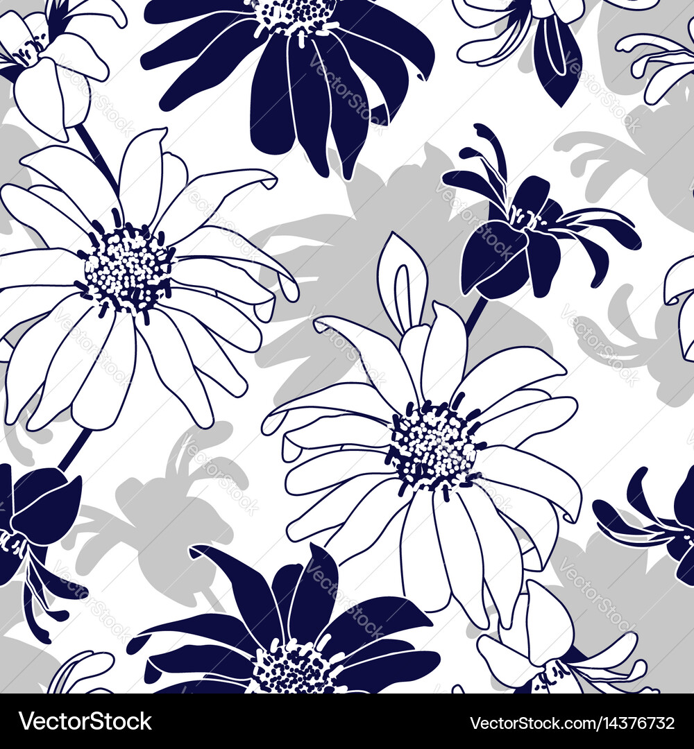 Seamless pattern with blue flowers Royalty Free Vector Image