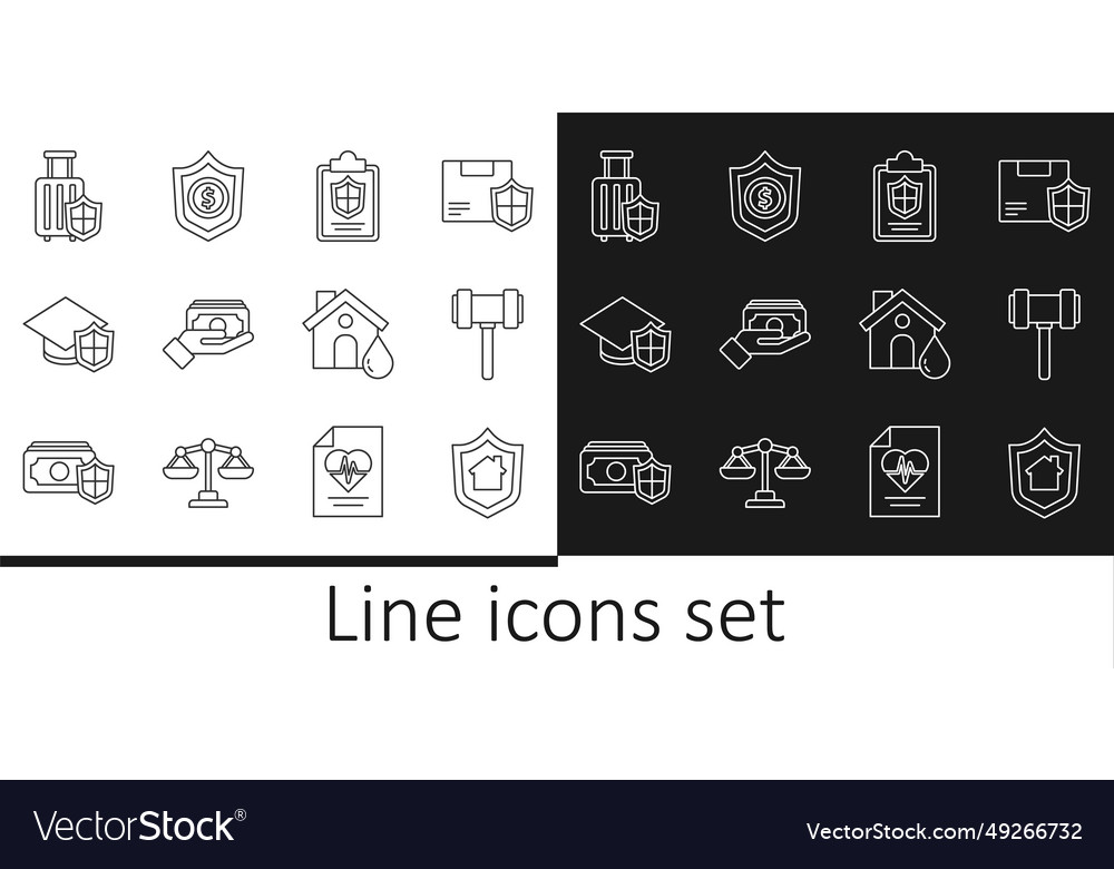 Set line house with shield judge gavel document