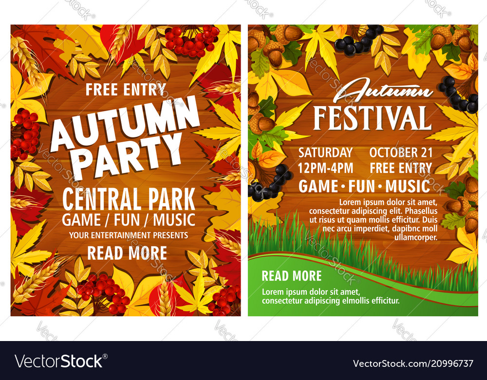 Autumn harvest festival poster on wood background Vector Image