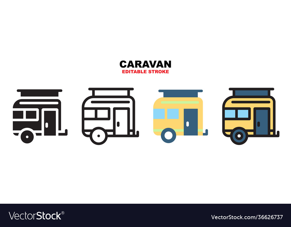 Caravan icon set with different styles editable vector image Caravan icon set with different styles editable