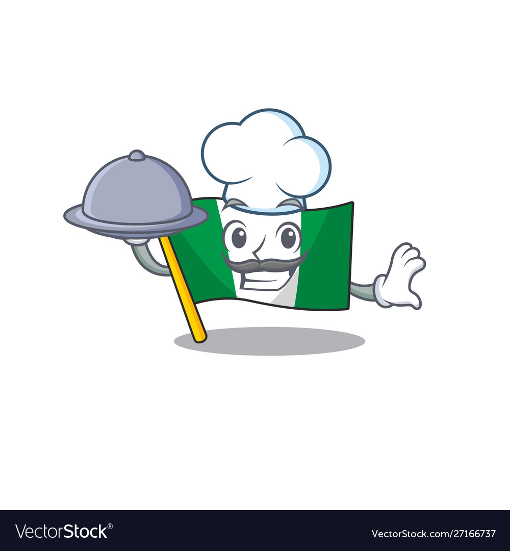 Chef with food flag nigeria mascot shaped