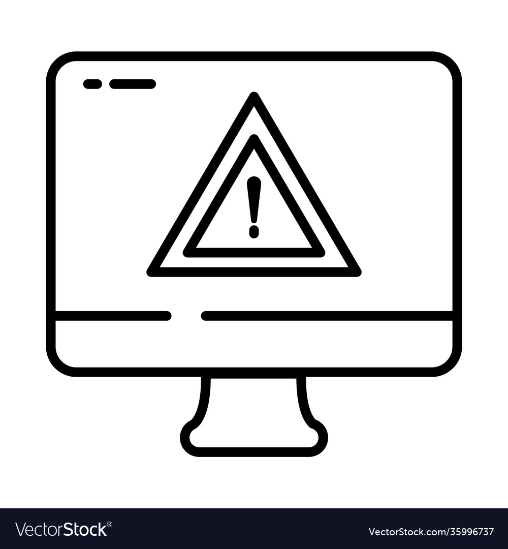 Computer with warning sign on screen half line