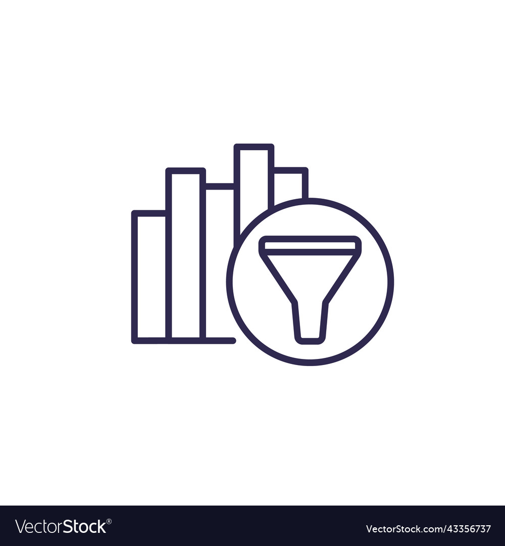 Filtering line icon with a graph Royalty Free Vector Image